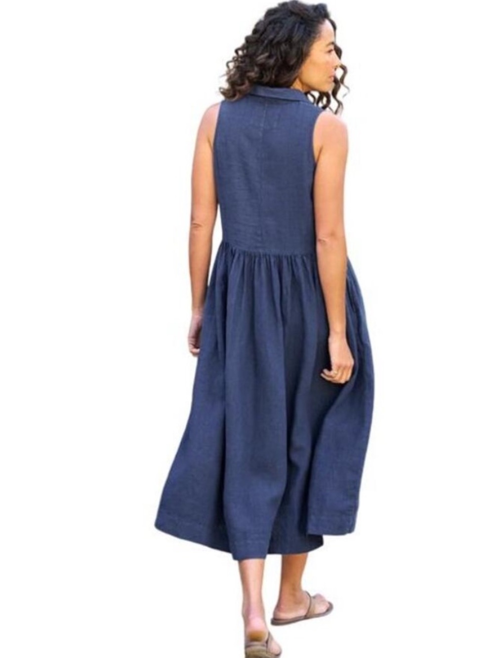 Frank & Eileen DAPHNE Popover Linen Maxi Shirt Dress Navy Large - Picture 12 of 14